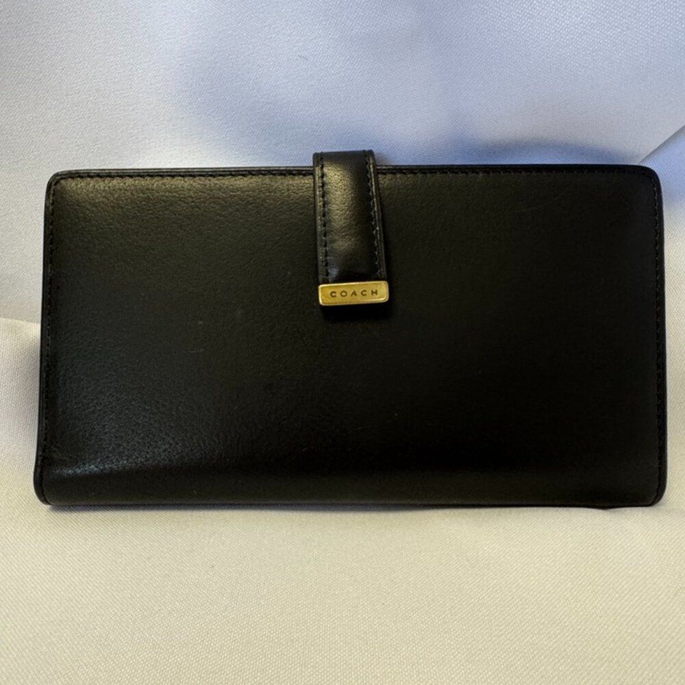 Coach Lexington Wallet/Checkbook Black Leather Brass Vintage New Old Stock